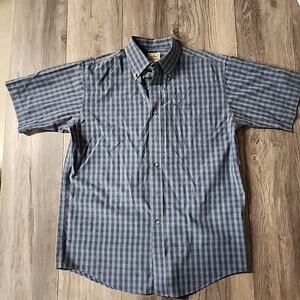Lands' End Mens Short Sleeve Plaid Cotton Button Front Blue Sz M